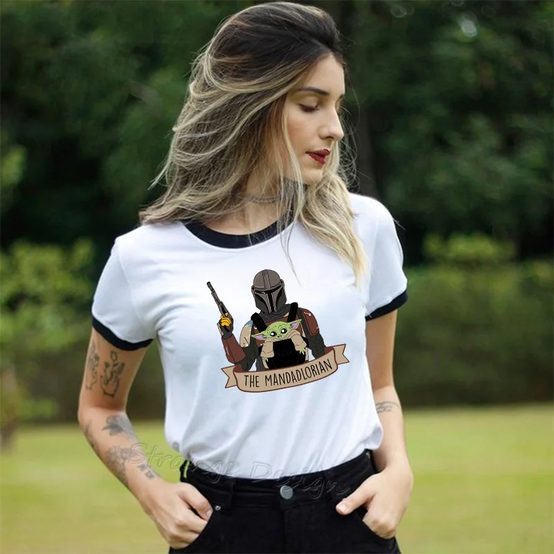 

Boba Fett Baby Yoda The Mandalorian T Shirt Women Star Wars Space Opera TV Series T-Shirt Science Fiction Movies Tees Female