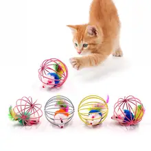 Gato de juguete interactivo Bola de rasguño simulación ratón rata ratones jaula plástico Artificial colorido gatito Teaser Pet Animal suministros