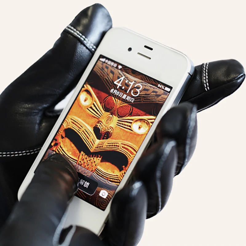 Новые зимние мужские кожаные перчатки с сенсорным экраном черные из натуральной