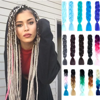 

LANLAN24 Inch Braiding Hair Extensions Jumbo Crochet Braids Synthetic Hair style 100g/Pc Pure Blonde Pink Green Hair Accessories