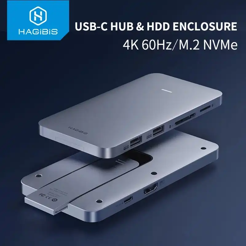 Hagibis Usb C Hub With M 2 Hard Drive Enclosure For Macbook Pro Type C Ssd Case With Usb 3 1 Pd 4k Hdmi Sata Sd Tf Card Reader Usb Hubs Aliexpress