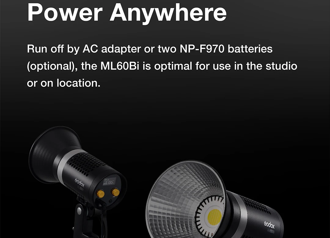 Godox ML60Bi 60W Bi-Color 2800-6500K Led video Light RGB Silent