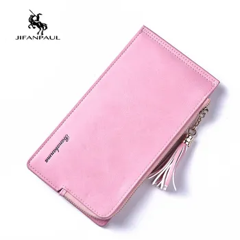 

JIFANPAUL Ladies Wallet Long European and American Retro Fashion Multi-card Wallet Zipper Matte Leather Phone Wallet