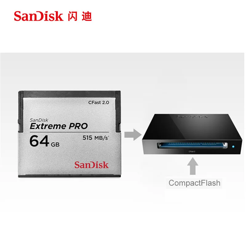 SanDisk Extreme Pro CFast2.0 cf карта 128 Гб 64 515MBS памяти ГБ флеш Carte Memoire CF для камеры|Карты