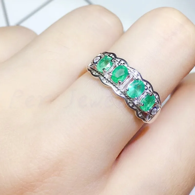 Натуральное Настоящее Изумрудное кольцо,, серебро 925 пробы, 0.25ct* 4 шт, драгоценный камень для мужчин или женщин, хорошее ювелирное изделие Q99188