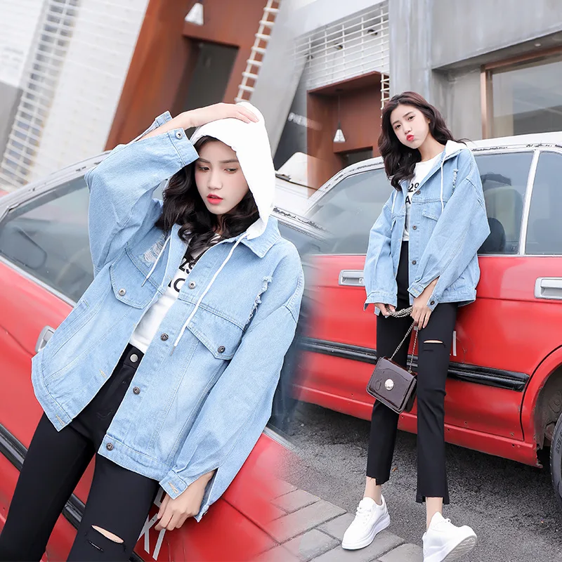

Jacket Women's 2019 New Style Korean-style BF Loose-Fit Students Oversize Spring And Autumn Hooded Coat Fashion