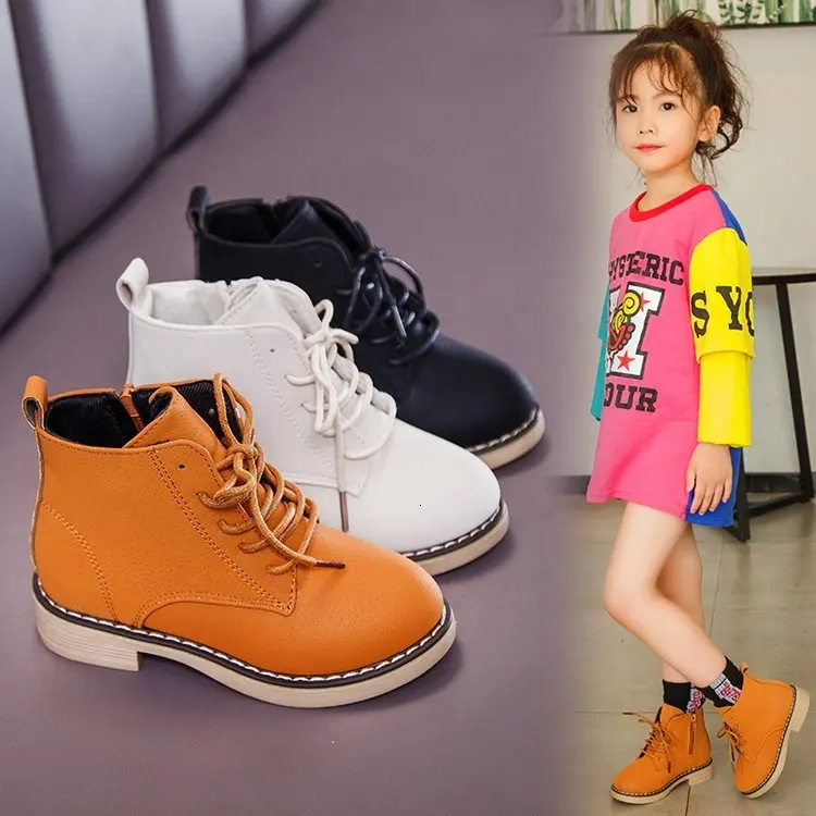 New waterproof shoes winter boys shoes snow boots girls autumn black kids Martin leather boots kid 3 4 5 6 7 8 9 10 11 12 years