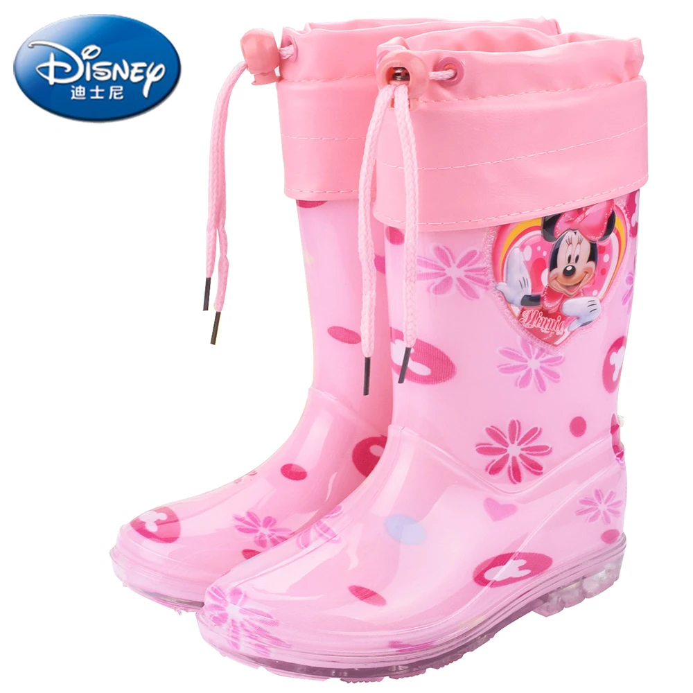 Disney Children Cartoon Rain Boots Kids Frozen Car Mickey Mouse Shoes Boys And Girls Plus Velvet Removable Non-slip Rain Boots