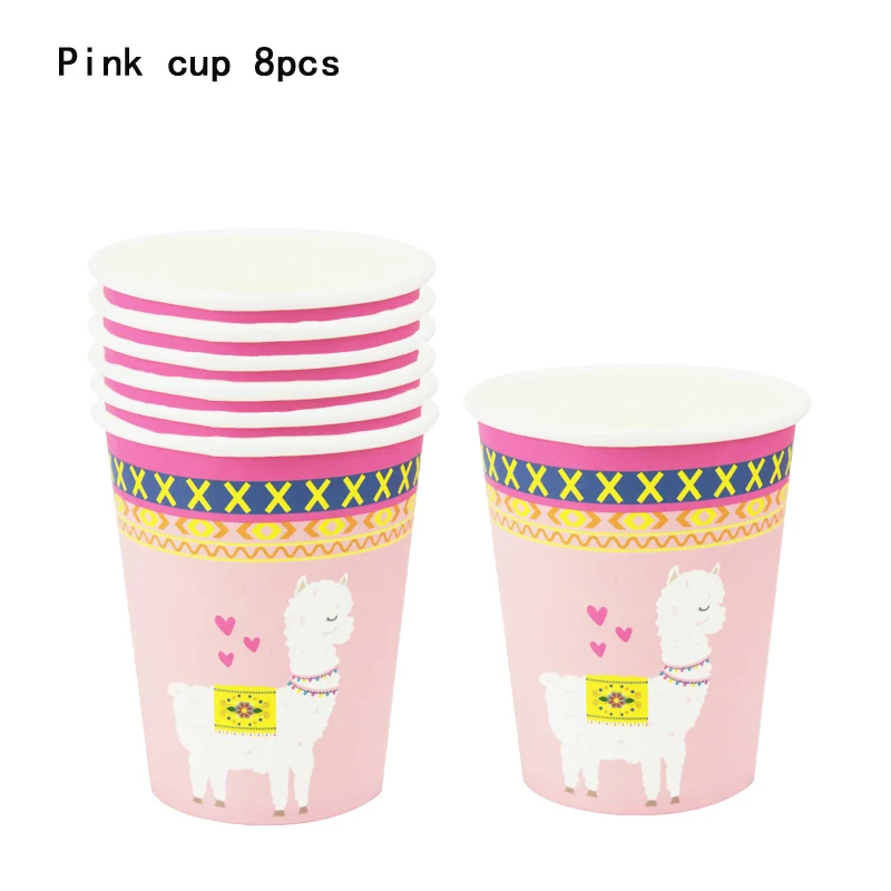 Лама Альпака Декор на день рождения посуда бумажные тарелки салфетки для стаканчиков Топпер для торта для детей Детские вечерние принадлежности - Цвет: Pink cup 8pcs