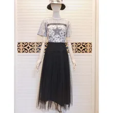 Весна/Лето Женская/плиссированная/Тюлевая/миди/длинная/офисная/шифоновая/с высокой талией/кружевная/в горошек юбка женские юбки подиумный дизайн