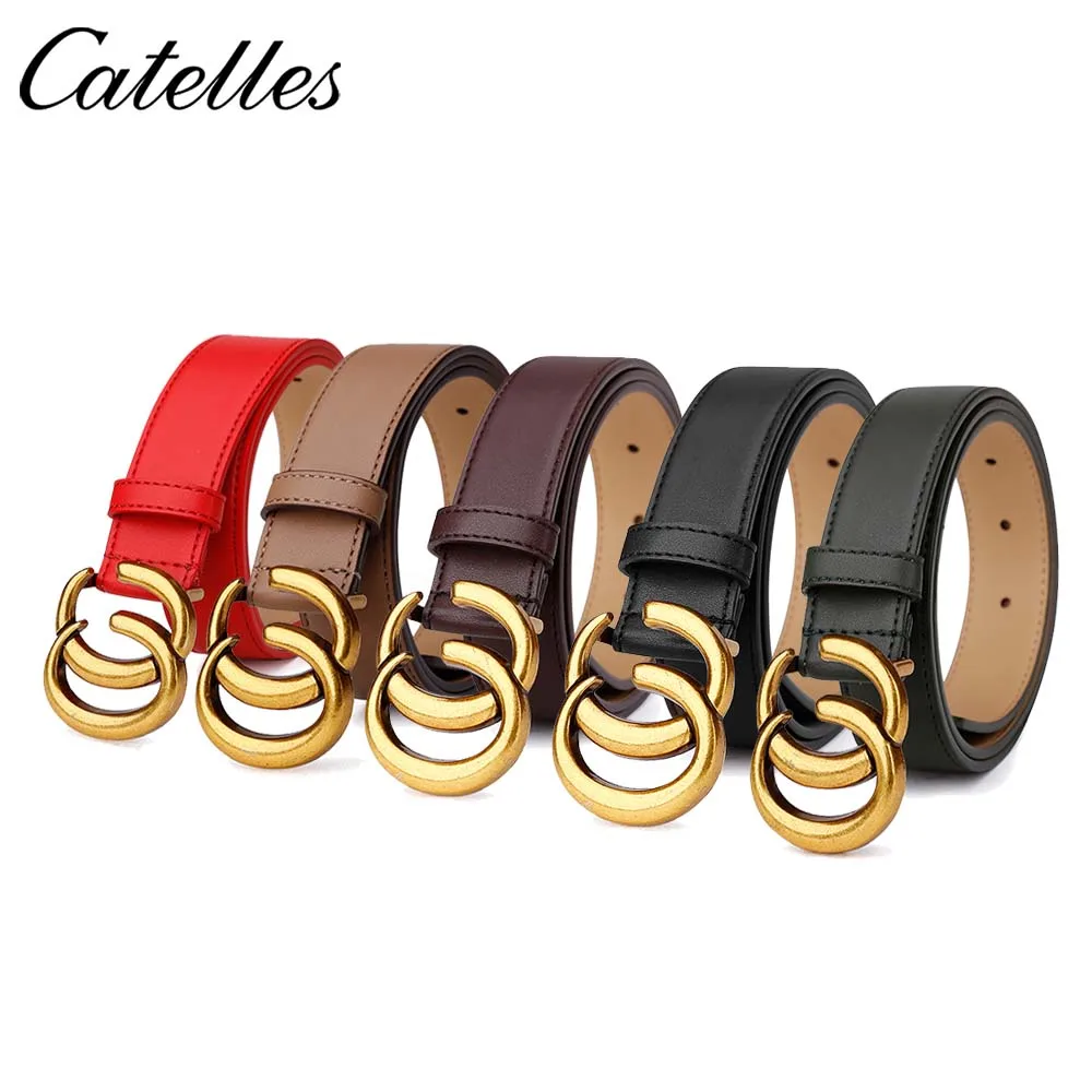

Soft Cowhide Leather Double C Buckle Vintage Decorative Casual 3cm 4cm Width Lightweight Women Belt