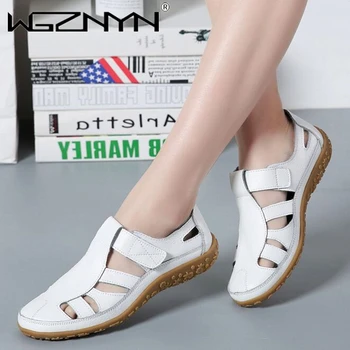 

NEW Women Genuine Leather Sandals Casual 2020 Summer Ladies Closed Toe Beach Sandals Women Flats Shoes Comfort Female Sneakers