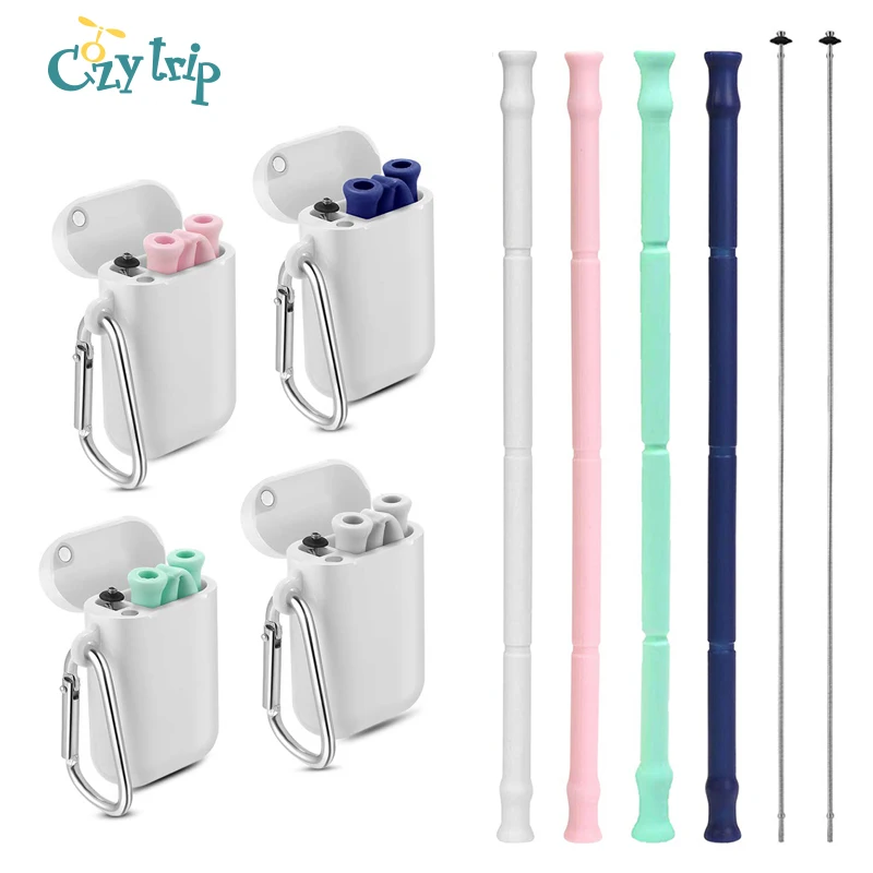 

1PC Reusable Silicone Collapsible Straws Collapsible Portable Drinking Straw BPA Free with Travel Case and Cleaning Brush
