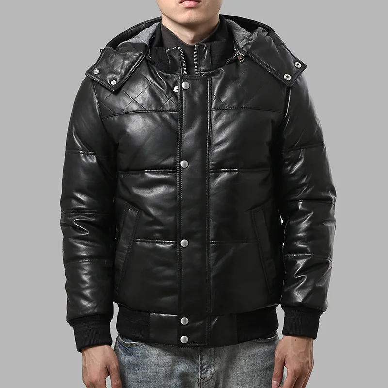 22055 прочтите описание! Мужской пуховик азиатского размера из натуральной кожи