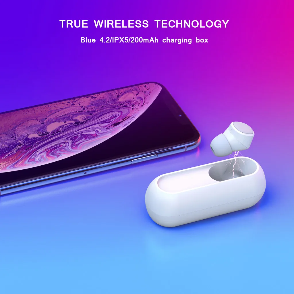 Мини шумоподавление, MicrophoneStereo Bluetooth 4,2 беспроводные наушники гарнитура наушники-вкладыши IPX5 водонепроницаемые