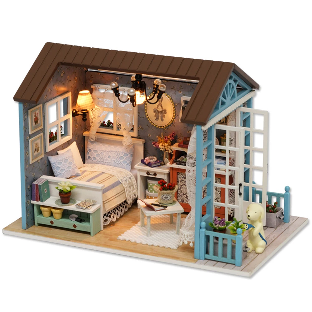 DIY подарок сборная игрушка деревянный миниатюрный день рождения детская мебель светодиодный светильник комплект ручной работы кукольный дом
