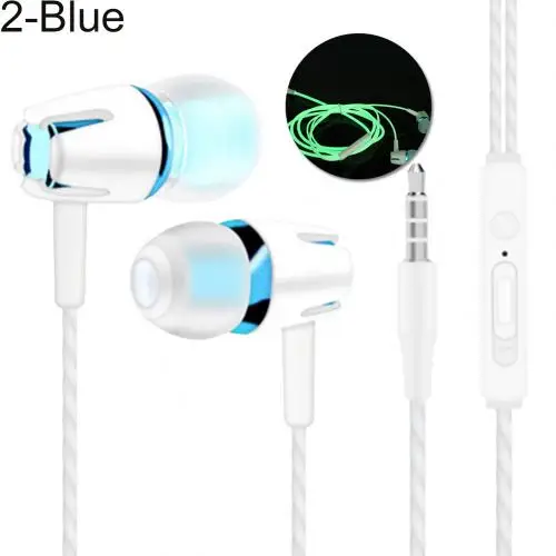 Blue 2 Новые поступления универсальные нормальные/светящиеся провода тяжелый бас в уши 3,5 мм музыкальные спортивные наушники с микрофоном - Цвет: Blue 2