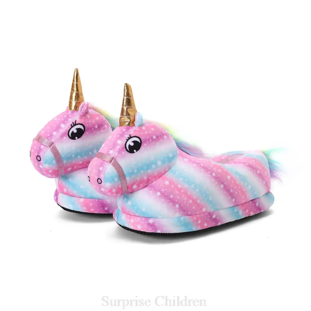 children's sandals Girl Rainbow Warm Slippers Cosplay Costume Matching Shoes Unicorn Warm Slippers For Children Funny Animal Tiger Bear Paw Shoes child shoes girl