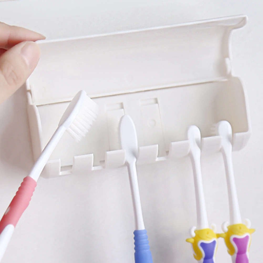 2/6 Grids Home Dust-Proof Hotel Back Adhesive Rack Hygienic Durable With Protecting Cover ABS Resin Toothbrush Holder Bathroom