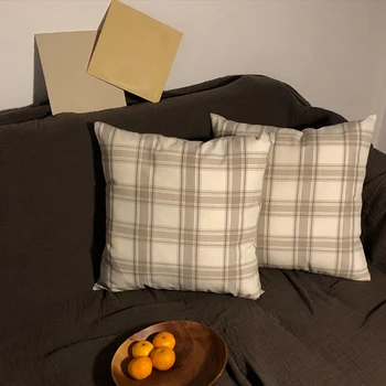 

Korean Pillow Case Checks Cushion Cover Fronha Back Support Pillowcases Decorative Cotton Linen Home Office Pillows Covers
