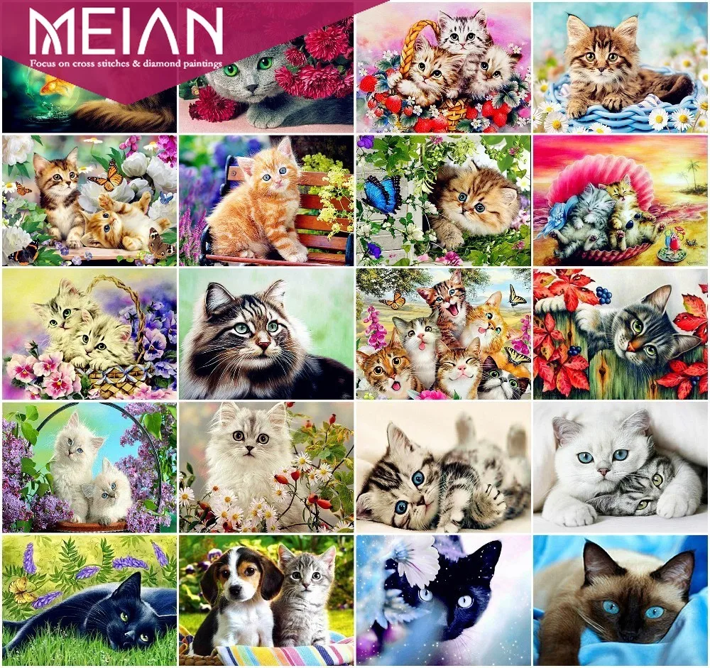 Картина из страз MEIAN Бриллиантовая мозаика с животным Cat картина животными сделай