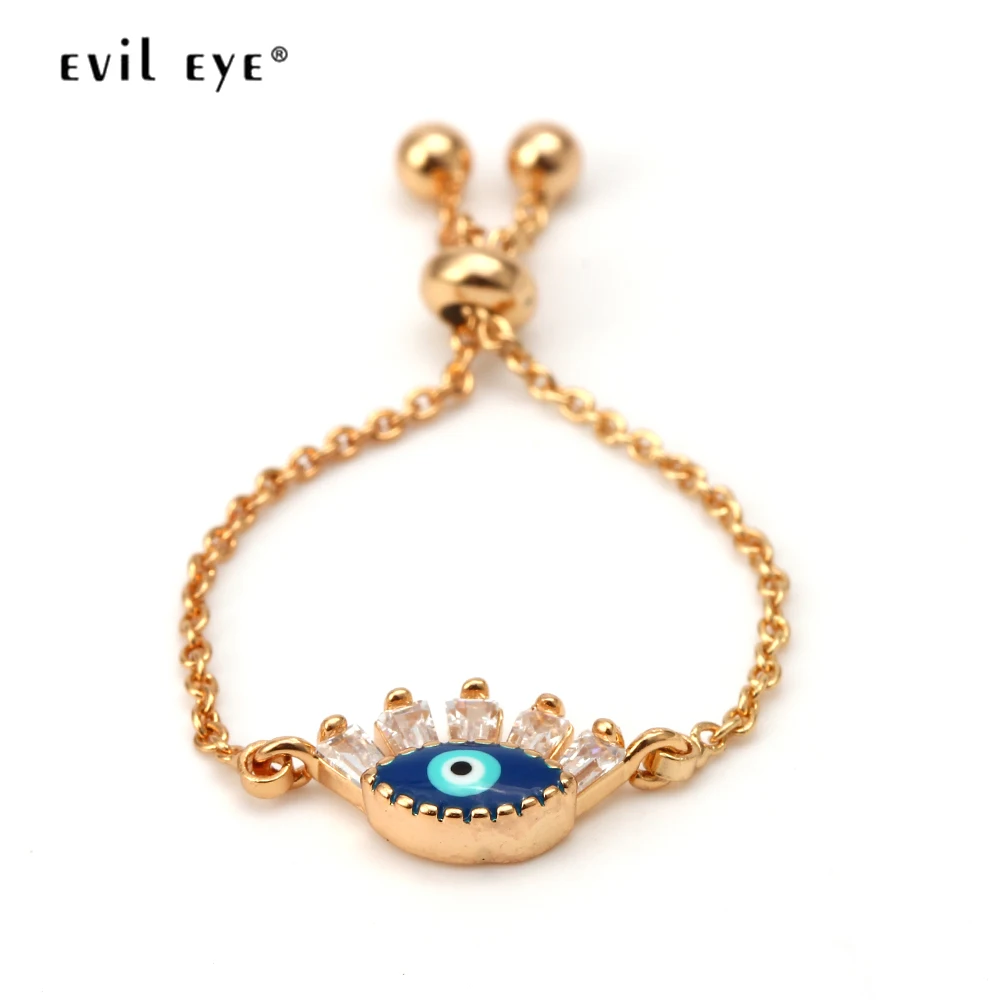 EVIL EYE Micro Pave очаровательное кольцо Регулируемая золотая цепочка синий глаз обручальное кольцо Модные ювелирные изделия для женские EY6374