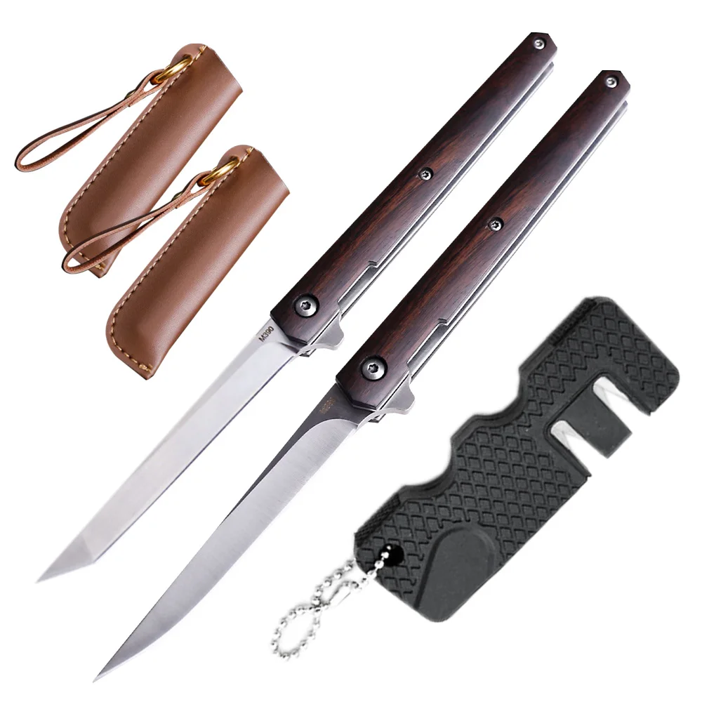 Flipper M390 Folding Knife Blade Mini Folding Pocket Knife Wood Handle Rescue Outdoor Camping Knives Hunting Knife Survival