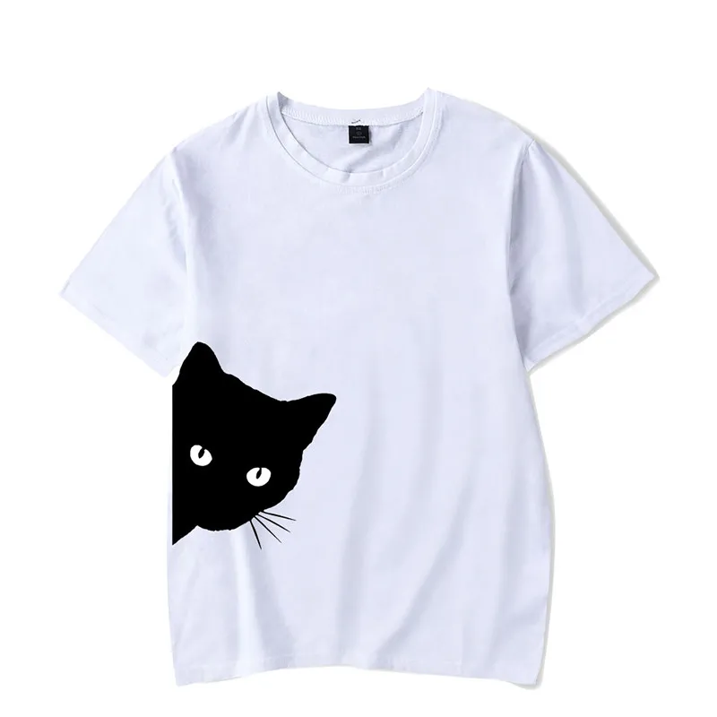 

2019 Spring Summer Tshirt Women Mens T-shirt Fnny Cat O-Neck Short Sleeve Female Male Tee White T-Shirt Casual Solid Tshirt Tops