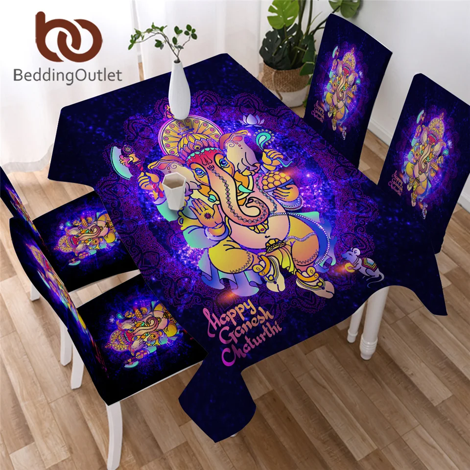 BeddingOutlet скатерть со слоном Индийское Божество Водонепроницаемая скатерть Фиолетовый Синий Оранжевый бохо мандала Цветочные покрытие