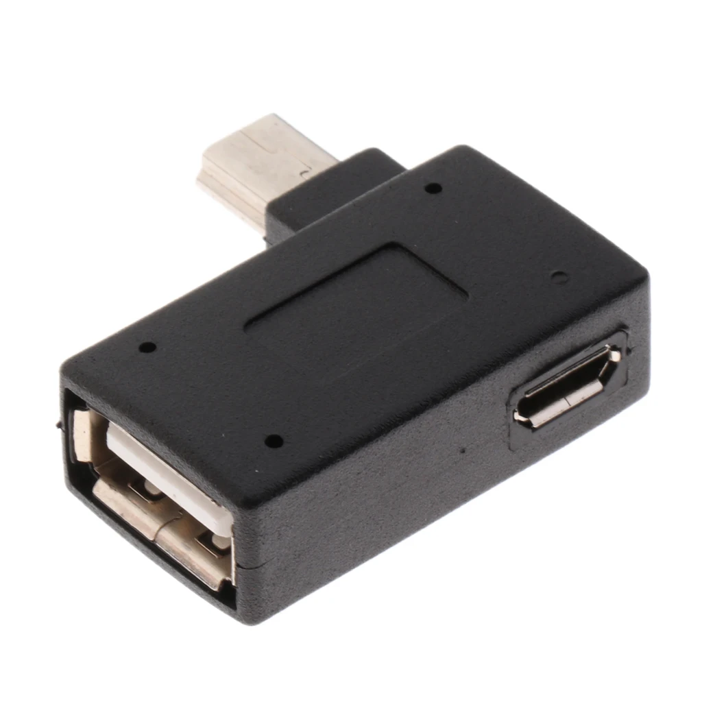 Right Angle Micro USB2.0 Male to USB Female OTG Host Adapter for CellPhone Black