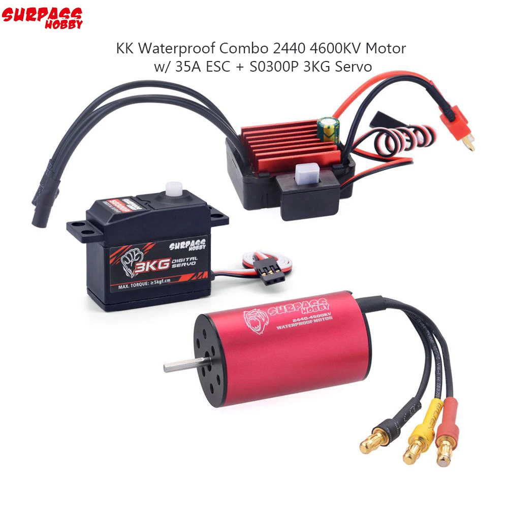 

SURPASSHOBBY KK Waterproof Combo 2440 4600KV Brushless Motor w/ 35A ESC + S0300P 3KG Servo for Tamiya Axial 1/16 1/18 RC Car