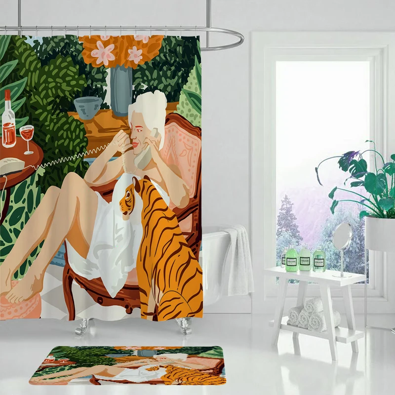 Водонепроницаемая ткань из полиэстера 3D занавеска для ванной зеленое растение