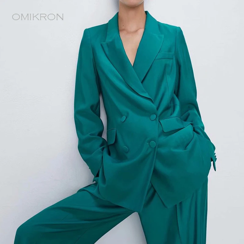 OMIKRON модный офисный женский синий однобортный костюм Блейзер Feminino пиджак плюс