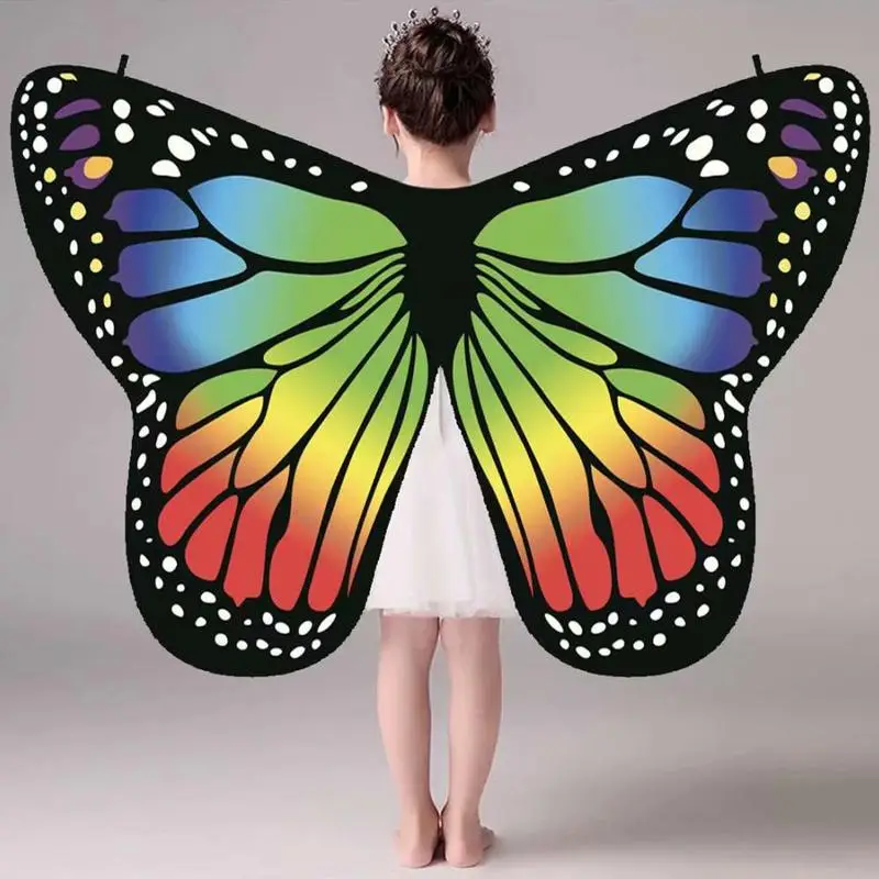 

Fashion Kids Butterfly Cloak For Girl Halloween Dress Up Rainbow Soft Fabric Butterfly Shawl Dance Decoration
