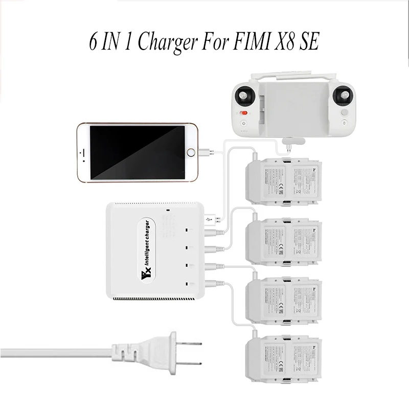 

FIMI X8 SE Charger 6 In 1 Fast Charging Battery Remote Controller Charger For FIMI X8 SE Accessories