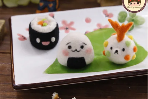 Japanese sushi cartoon animal set wool needlepoint kit wool felt needle felting pendant craft needlecraft DIY handmade