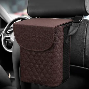

LEEPEE Hanging Garbage Storage Box PU Leather Car Trash Bin Auto Organizer Box Auto Trash Tool Bag Double-layer Car Accessories