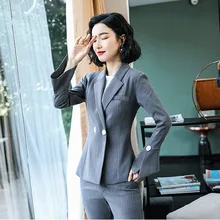^^Best Offers Business professional women's suit Autumn new slim double-breasted long-sleeved jacket female Slim-fit flared pants suit 2019 ^^Best Offers Business professional women's suit Autumn new slim double-breasted long-sleeved jacket female Slim-fit flared pants suit 2019