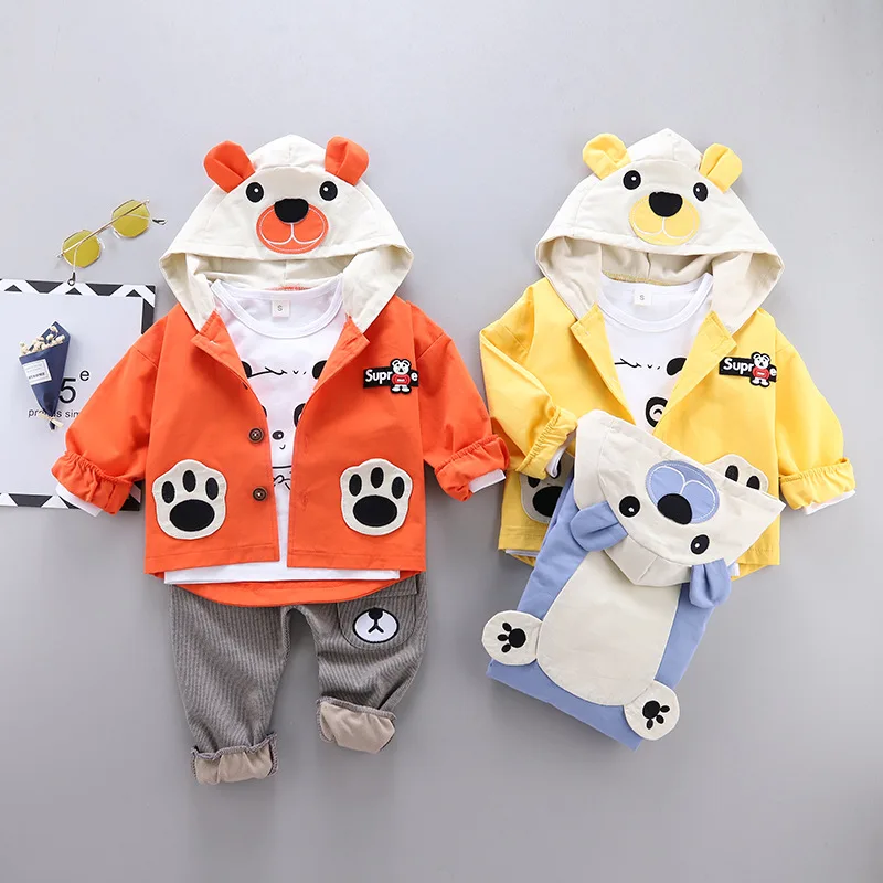 

CHILDREN'S Suit Spring New Style Single Breasted Hooded Coat Cute Panda Printed Underwear Trousers Spring And Autumn Three-piece