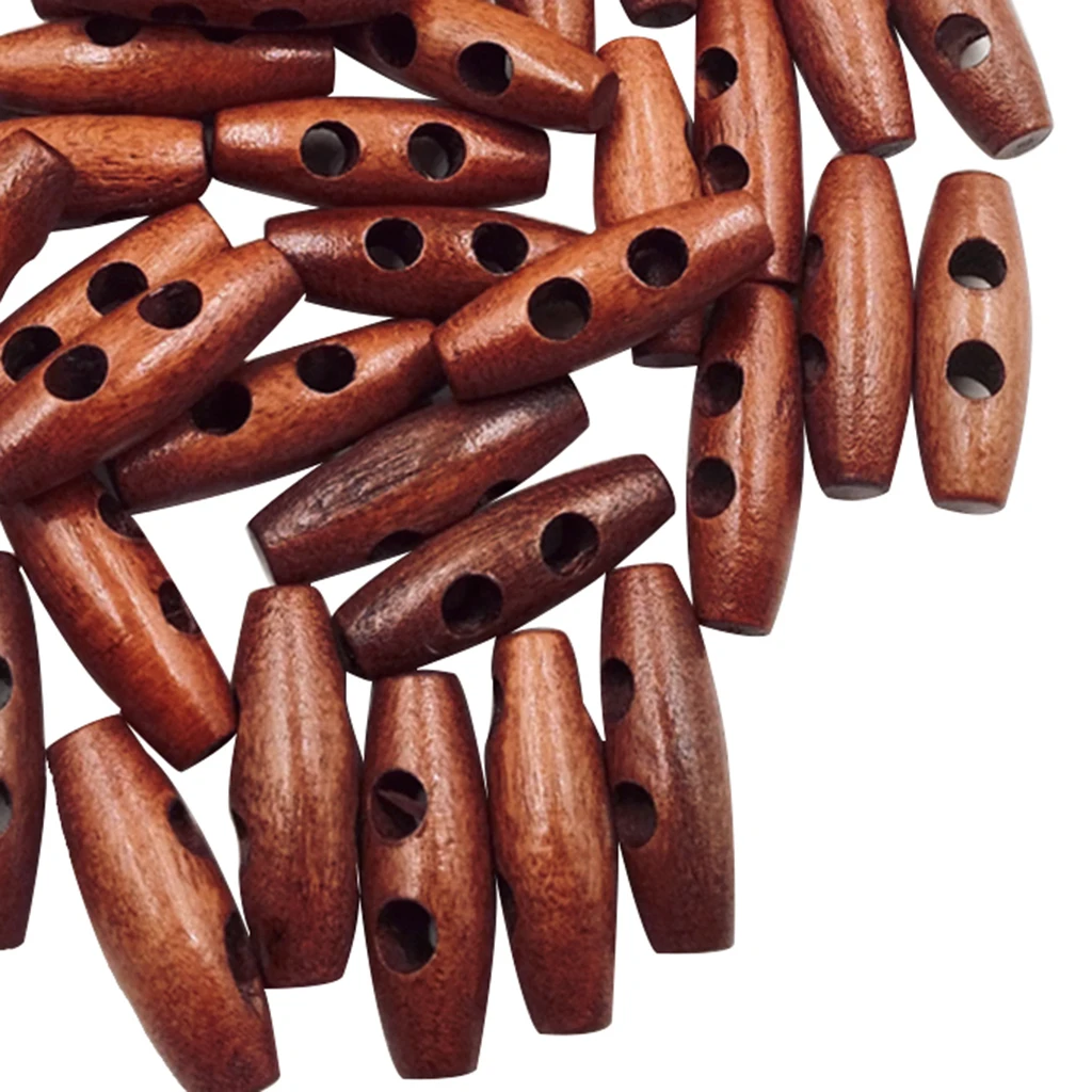 2 Holes Scrapbooking Sewing Wood Toggle Buttons Oval, 50Pcs, 30 x 10mm