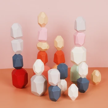 

Wooden Toys Creative Wooden Jenga Building Block Colored Stone Educational Toys Cold Tone Nordic Style Stacking Game kids gifts