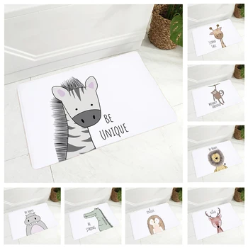 

Nordic Zebra Hippo Giraffe Lion Crocodile Floor Door Mat for Hallway Decor Cartoon Animal Doormat Non-Slip Soft Flannel Carpet