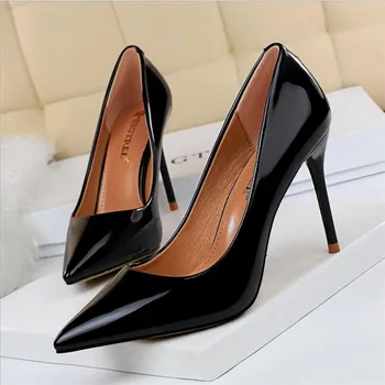

2020 New Women Pumps 9.5cm High Thin Heels Pointed Toe Solid Shallow Sexy Ladies Women Shoes Black Female High Heels Pumps