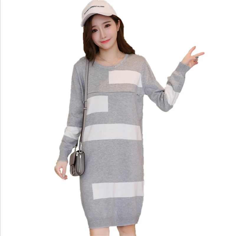 Платье-Свитер трапециевидной формы для беременных женщин, СВОБОДНЫЙ Модный пуловер, трикотажное длинное платье с длинными рукавами для женщин