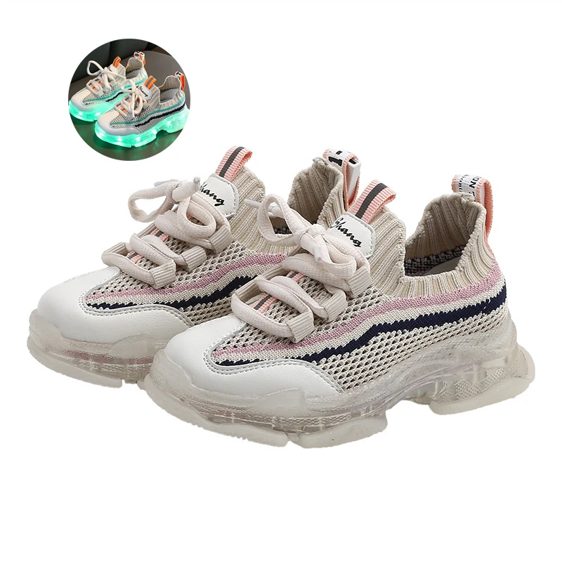 

Light Up Kids Led Sneakers Shoes Fashion Colorful Lights Breathable Flying Woven Boys Girls Running Sports Led Shoes Basket Girl