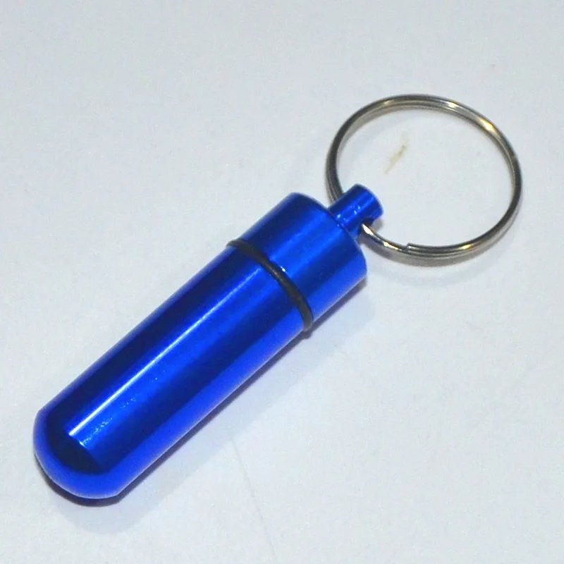 Водонепроницаемый алюминиевый чехол для таблеток, бутылка для хранения, держатель для лекарств, брелок контейнер для лекарств, медицинский уход - Цвет: Blue