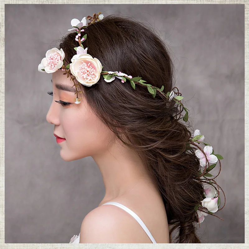 1.5M Bride Wedding Headband Crown Floral Headdress Flower Beach Party Halloween Hairband