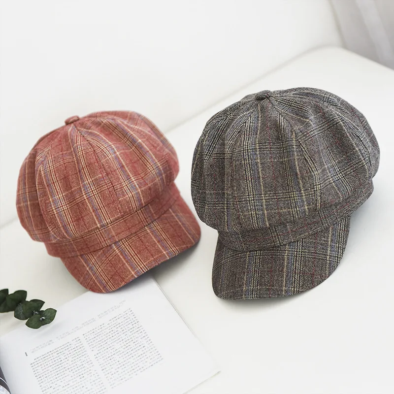 

And Winter Hat Literary Retro Plaid Octagonal Cap-Men's And Women's Japanese-Style Cap Korean-Style Painter Cap Newsboy Caps