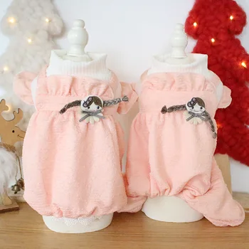 

Dog Dresses and Jumpsuits Ropa Gato Dog Clothes Pink Four-legged Warm Cotton-Padded Clothes for Pet Autumn Perro Ropa Dog Cloths