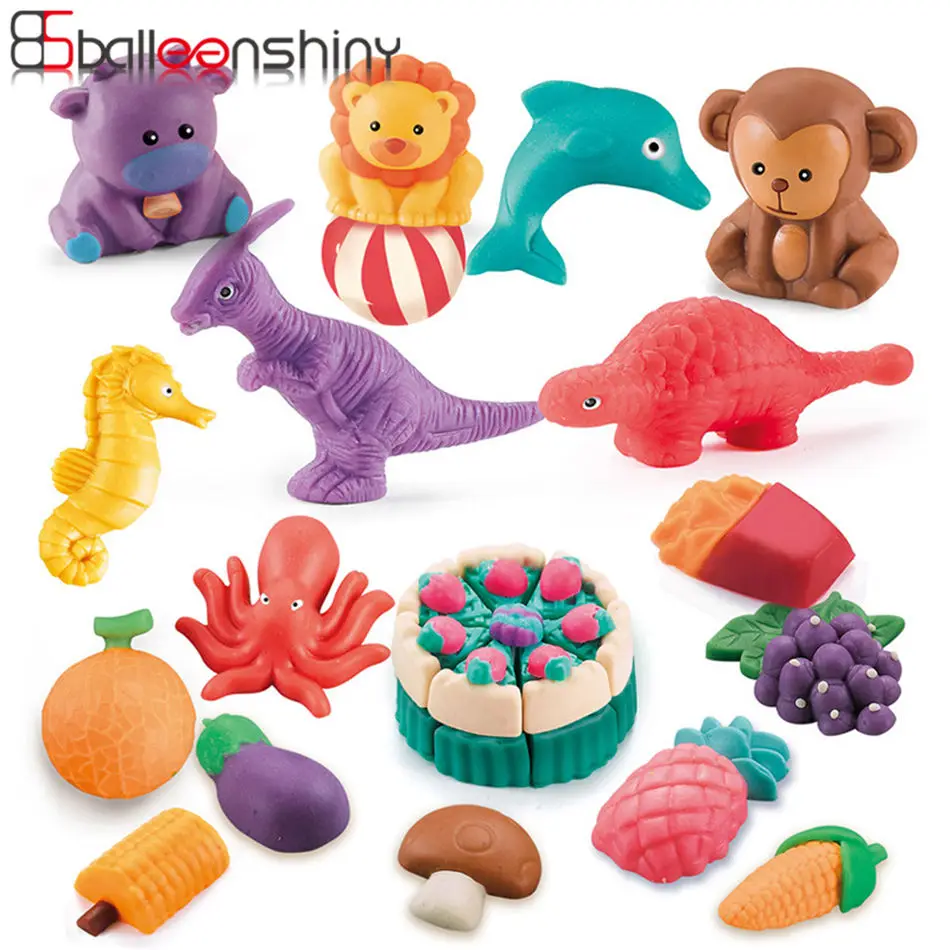 

Balleenshiny Handmade Educational Kids Toys DIY Color Clay Fruit and Vegetable Dinosaur Burger Animal Clay Puzzle Plasticine Set
